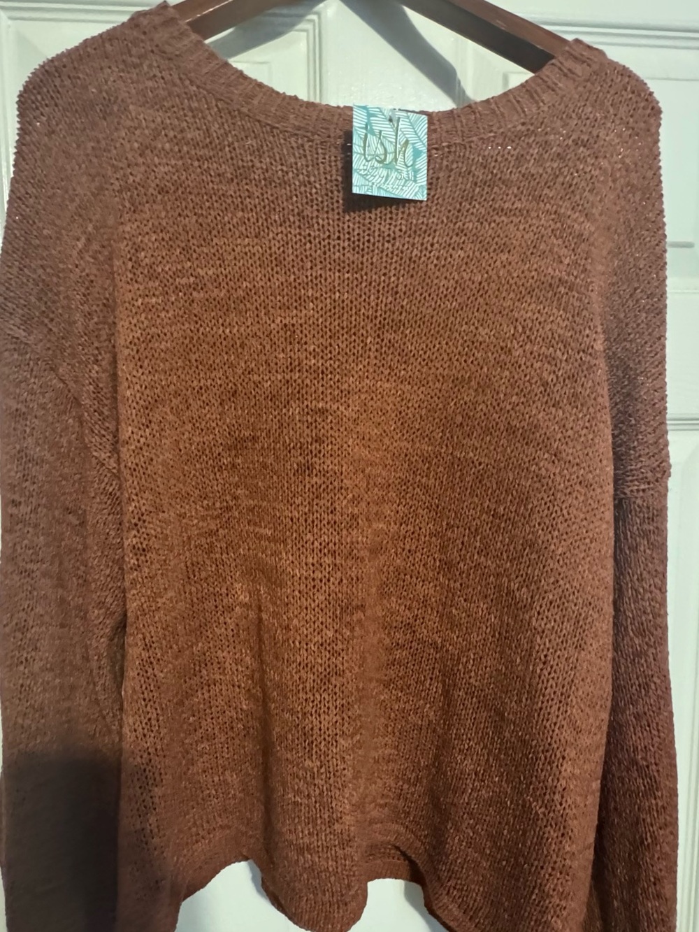 NWT She + Sky Cinnamon/Rust Crewneck Open Knit Sweater